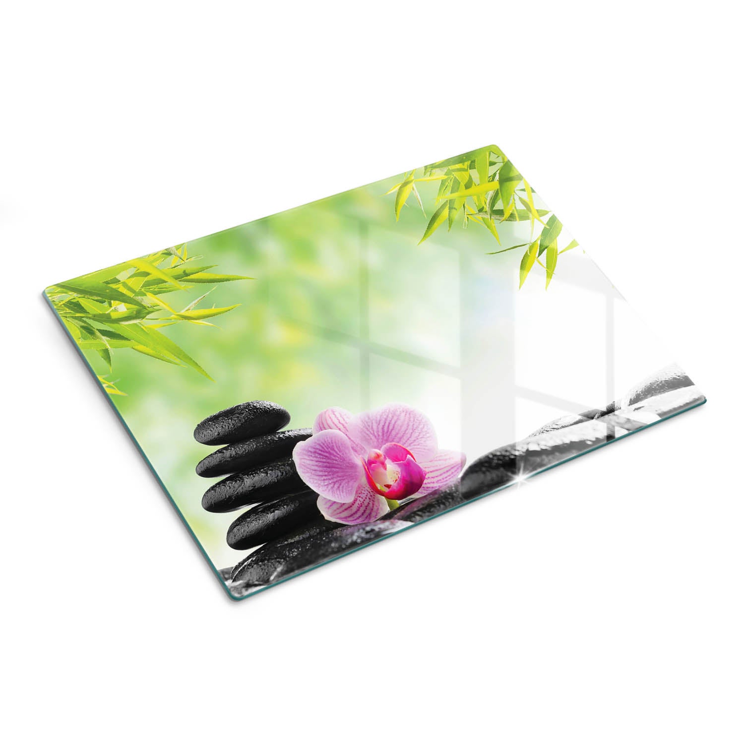 Nowoczesna szklana deska kuchenna z efektowną grafiką - Orchidea i Kamienie - 30x40 - Tulup