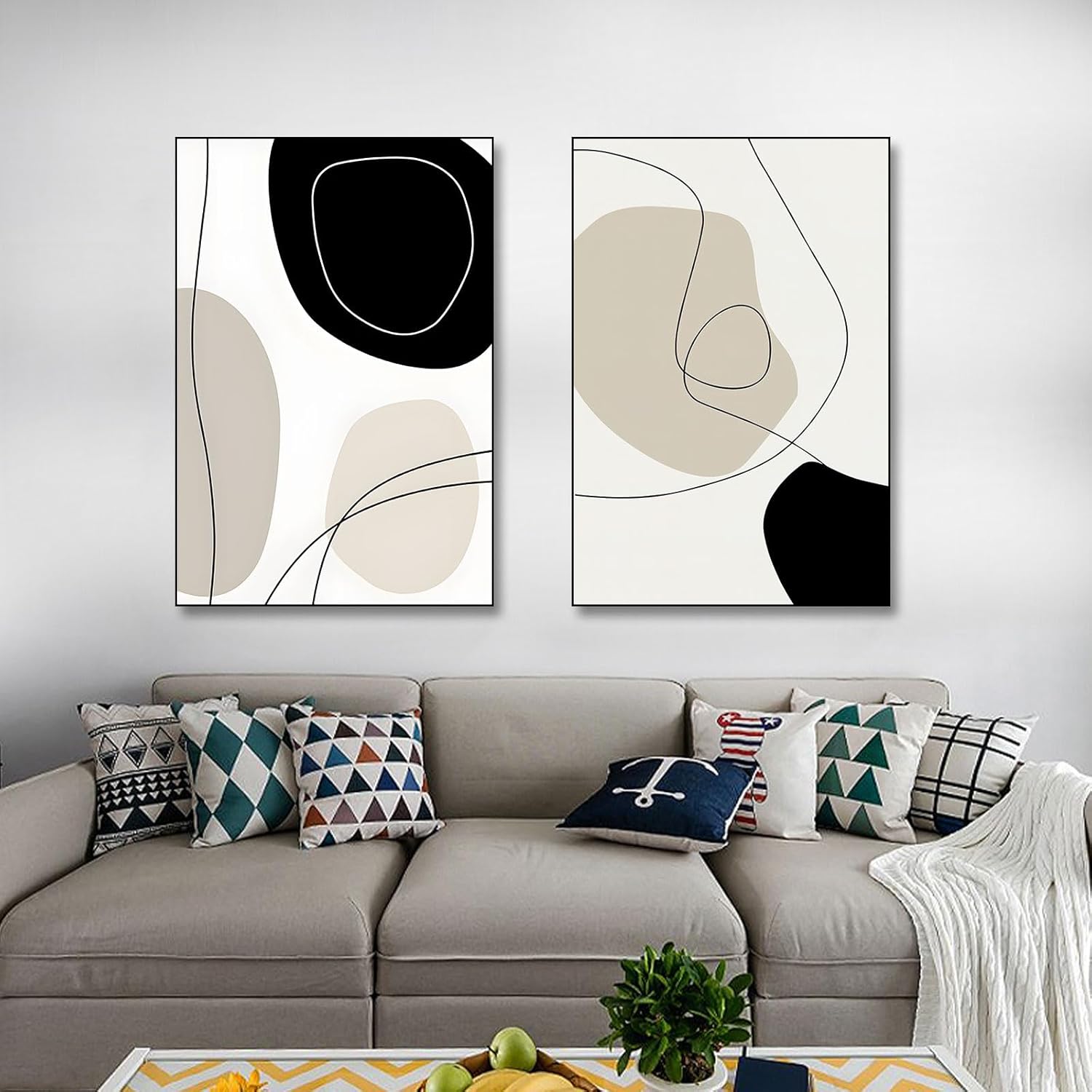 Nowoczesny plakat z abstrakcyjną linią geometryczną – zestaw 2 szt. – do salonu, sypialni – bez ramki – A, 30 x 40 cm x 2