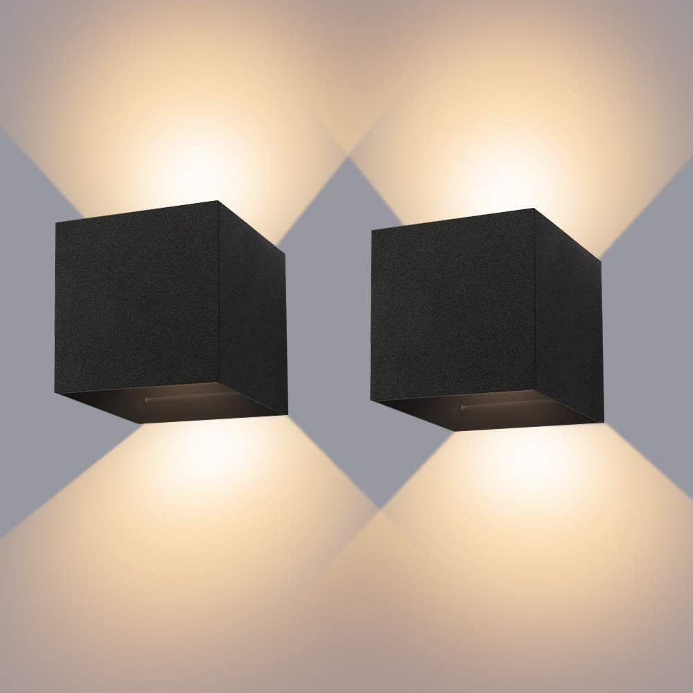 Zestaw 2 wewnętrznych/zewnętrznych, wodoodpornych lamp ściennych LED o mocy 12 W, IP65, regulowanych w dół, ciepłe białe światło 3000 K, do przedpokoj