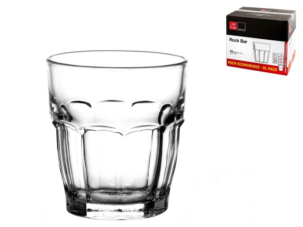 Pudełko 36 szklanek Rockbar Glass cl 20 transparentnych Bormioli Rocco