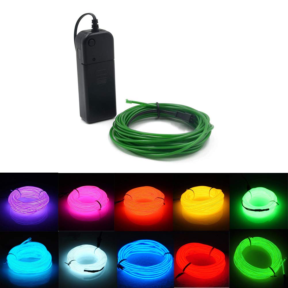 Neonowy przewód EL Zielony 3m/9ft z baterią, 3 tryby światła, elastyczny, dekoracja domu, impreza, Halloween