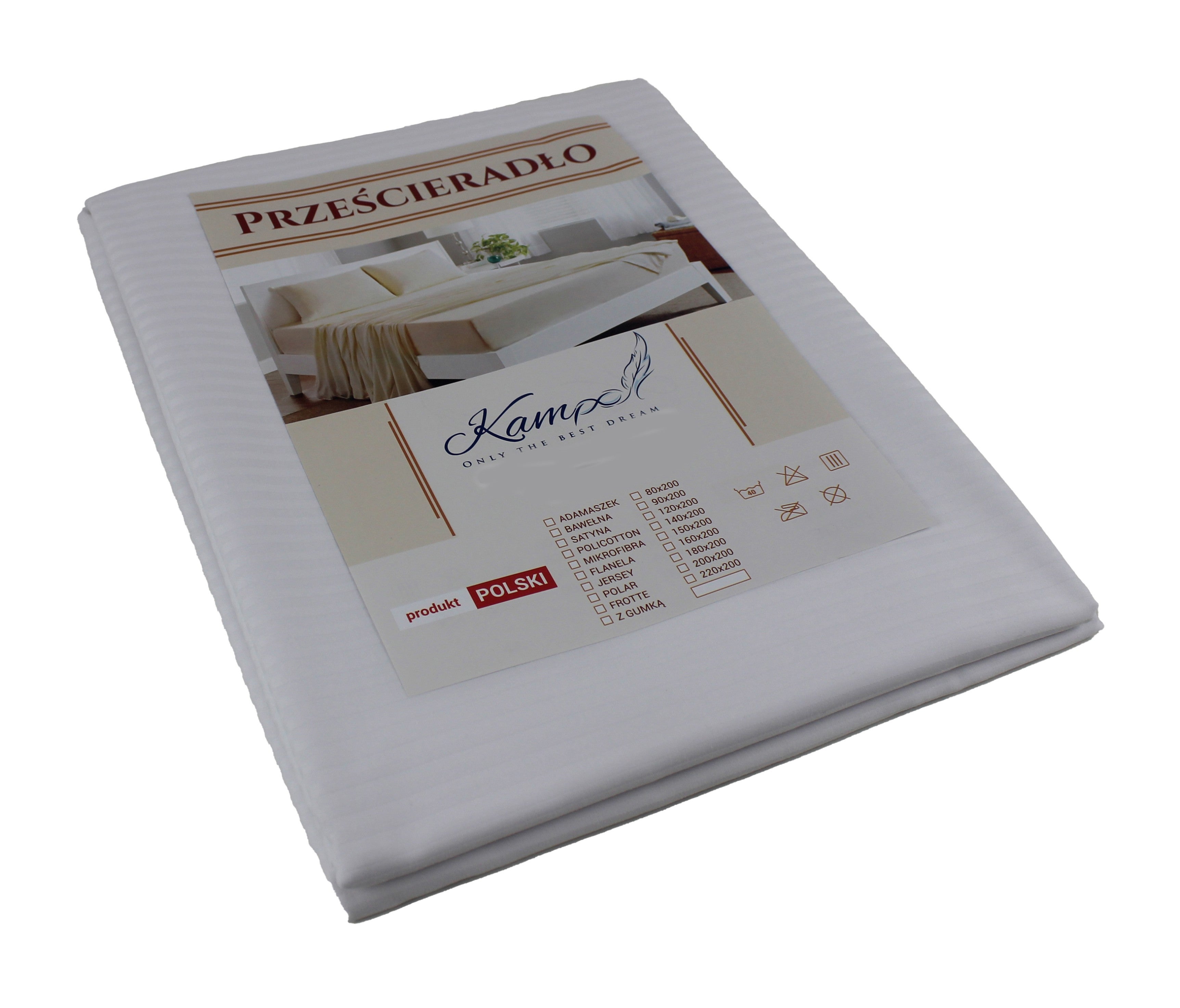 Kam-Pol prześcieradło hotelowe pasek 4 mm biały 180x220 cm