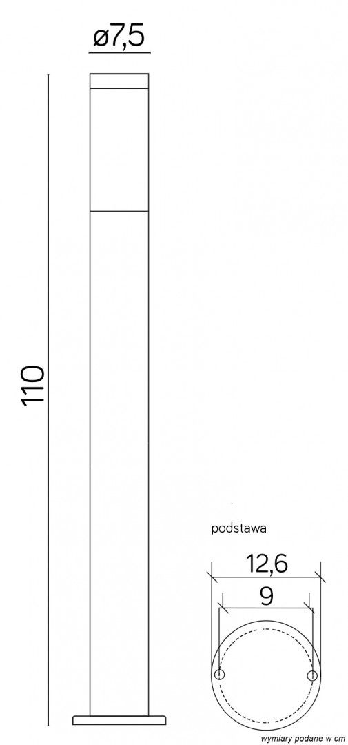 Lampa ogrodowa stojąca Inox czarna 1xE27x40W metal wym:110x7,5x7,5cm IP44 SU-MA