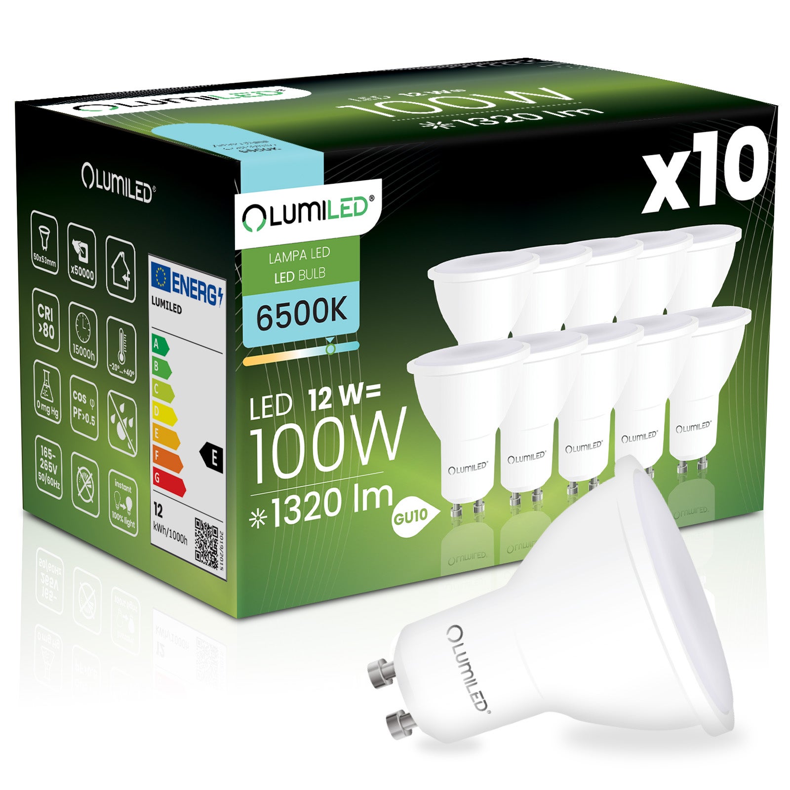 Żarówka LED Lumiled GU10 Reflektor PAR16 12W 1320lm 6500K Zimna biel 120st 10 szt.