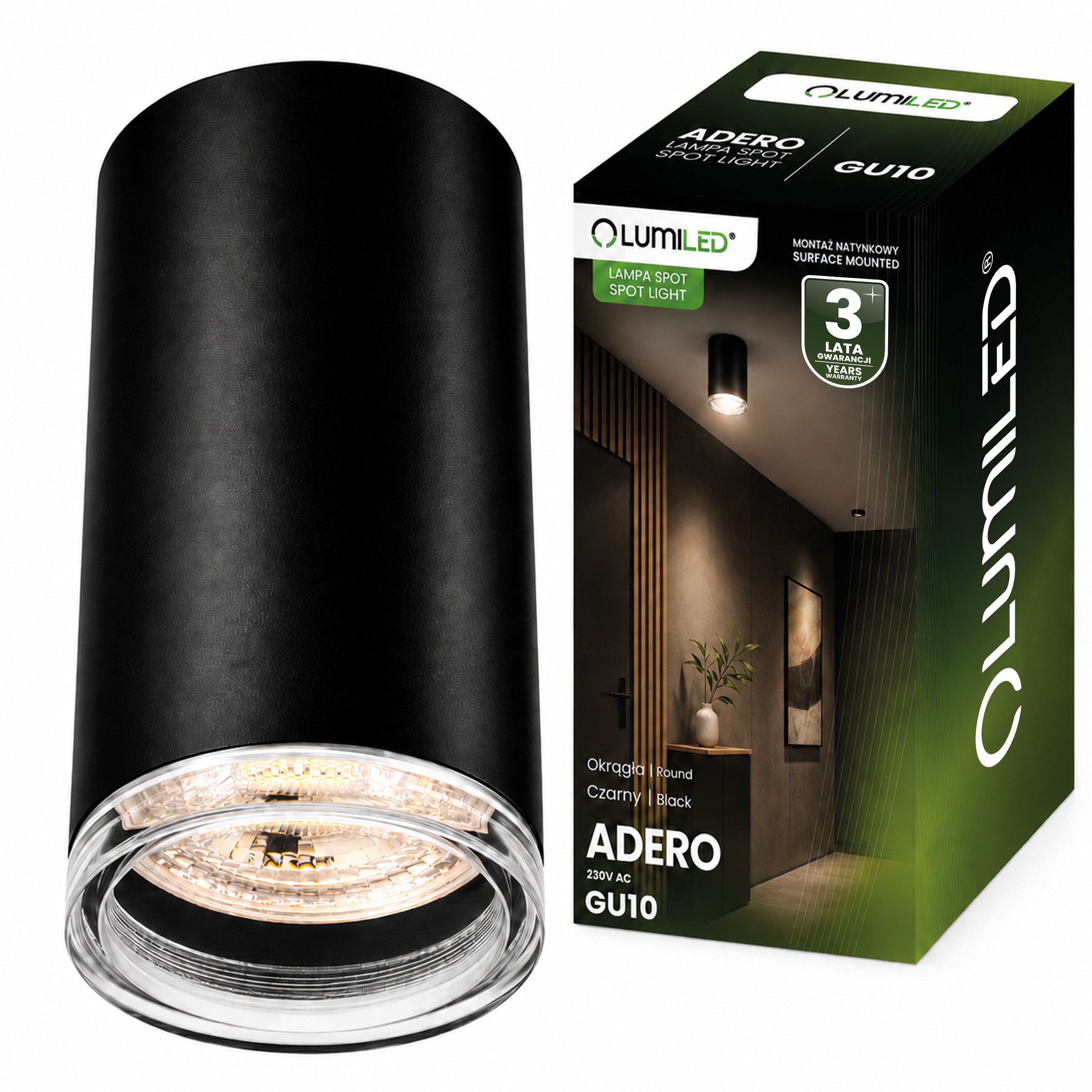 Lampa Sufitowa Lumiled Oprawa Spot Tuba GU10 IP44 Czarna