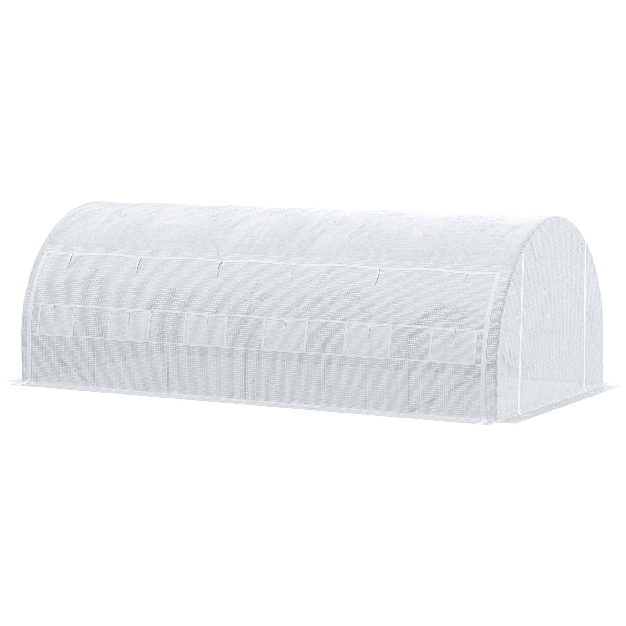 Szklarnia ogrodowa o powierzchni 18 m² (6 m x 3 m x 2 m) z drzwiami, zwijanymi panelami bocznymi zamykanymi na suwak, 12 okien, stal PE