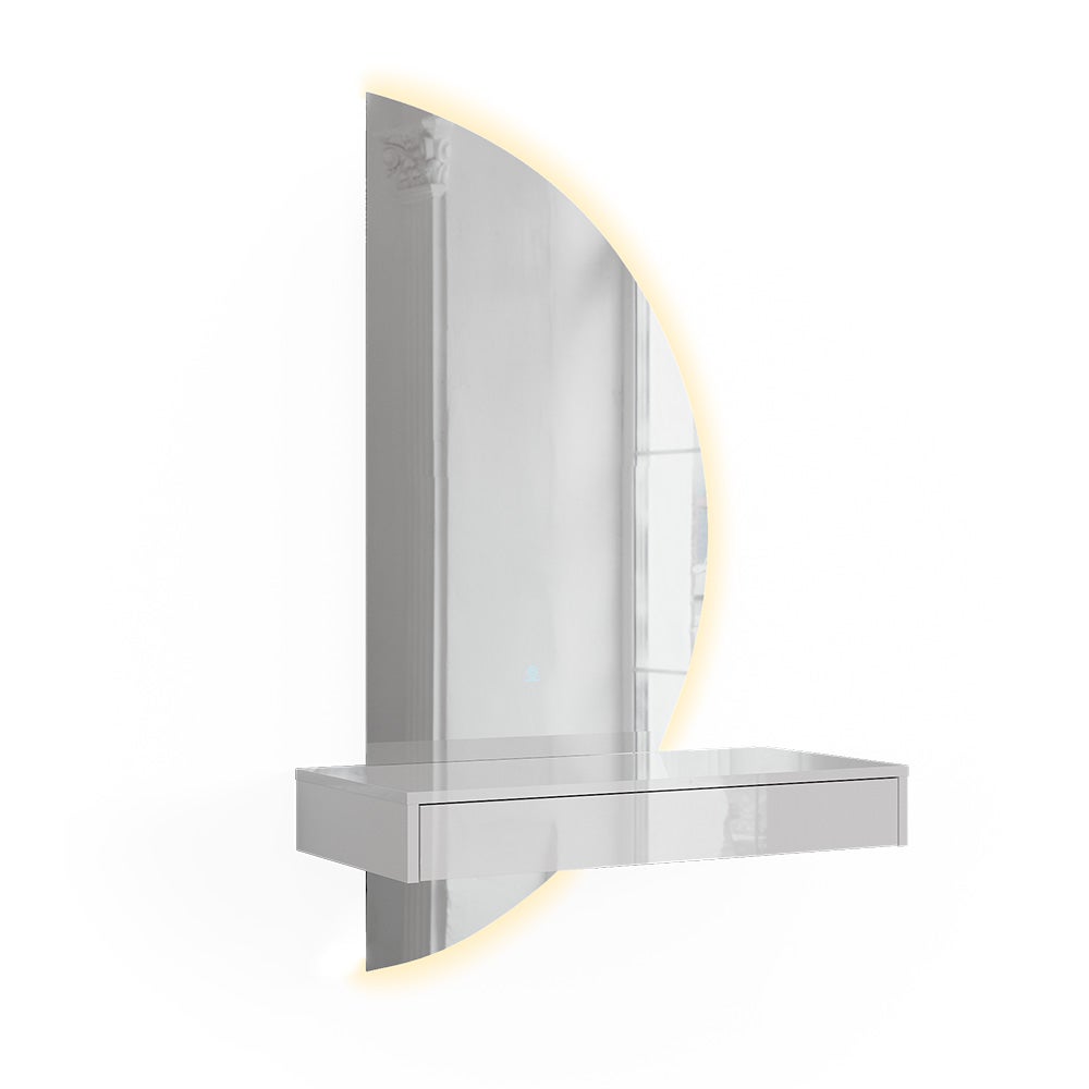 Vicco toaletka Sherry, Biały wysoki połysk, 81.4 cm z lustrem LED, po prawej stronie