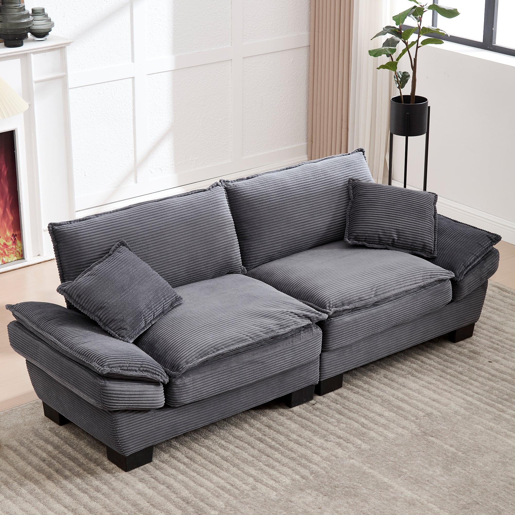 Sofa 2-Osobowa Welur Ciemnoszary, Nowoczesna Sofa z Poduszkami do Salonu i Biura