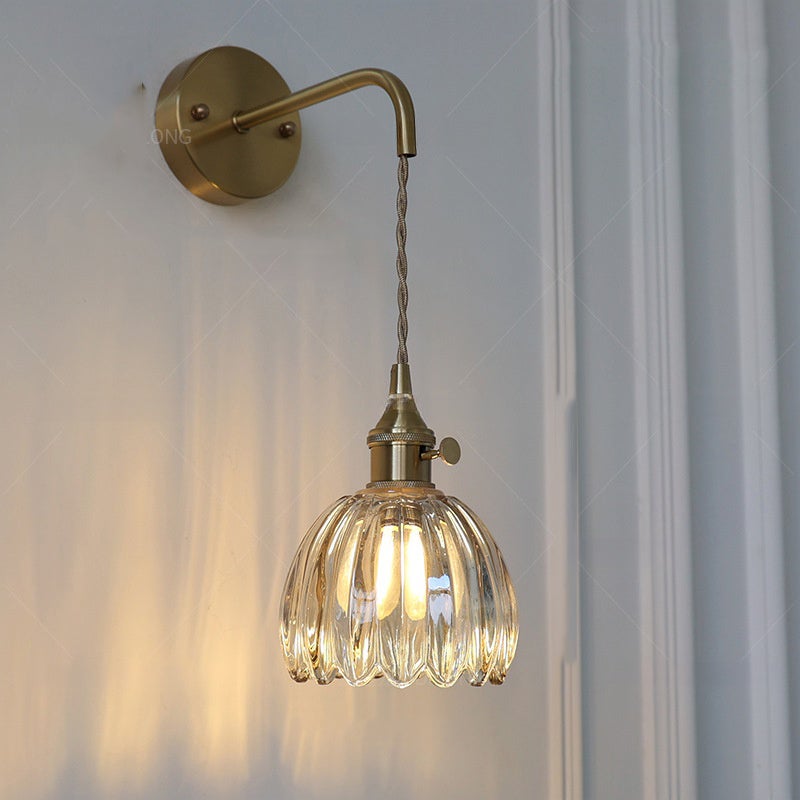 Retro lampa ścienna złoty tulipan mosiężna lampa ścienna z regulowanym łańcuchem cm lampa ścienna do sypialni żarówka nie wchodzi w skład zestawu