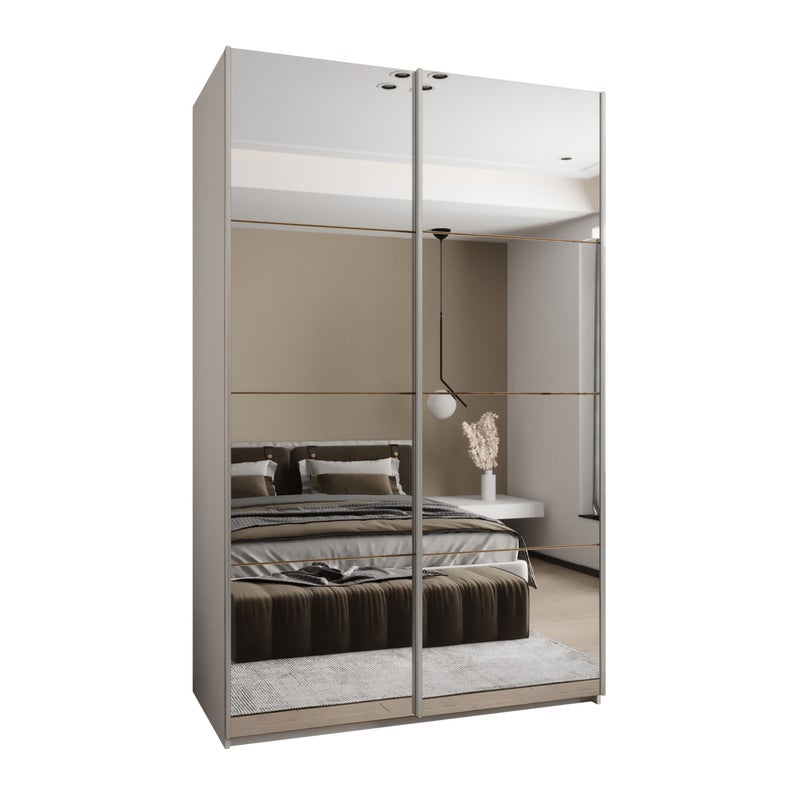 Szafa przesuwna wysoka Lux 2 160 x 64 x 245,5 cm biały + artisan + u. srebrny - Abiks Meble