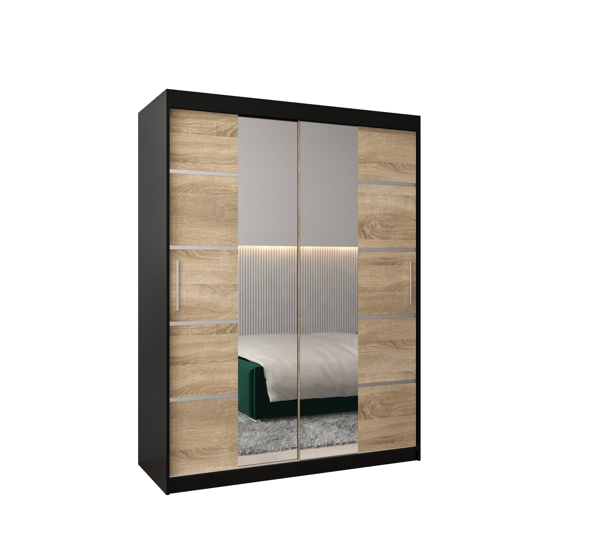 Szafa przesuwna garderoba Verona 4 150 x 62 x 200 cm Czarny + Sonoma - Abiks Meble