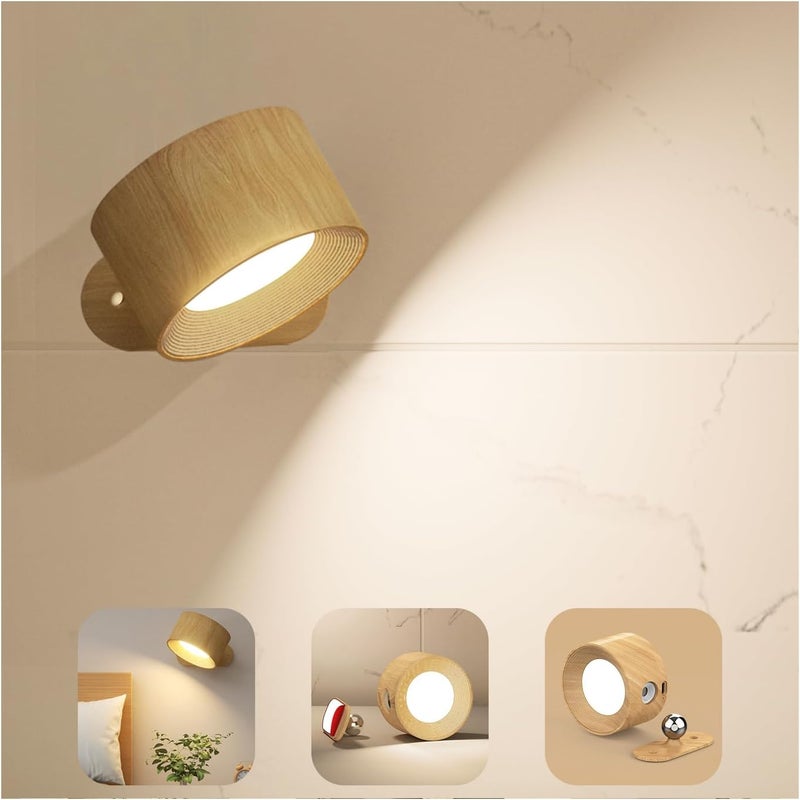 Dotykowa wewnętrzna lampa ścienna LED z portem ładowania USB, sterowanie dotykowe, 3 poziomy jasności, 3 temperatury, 360°, obrotowa