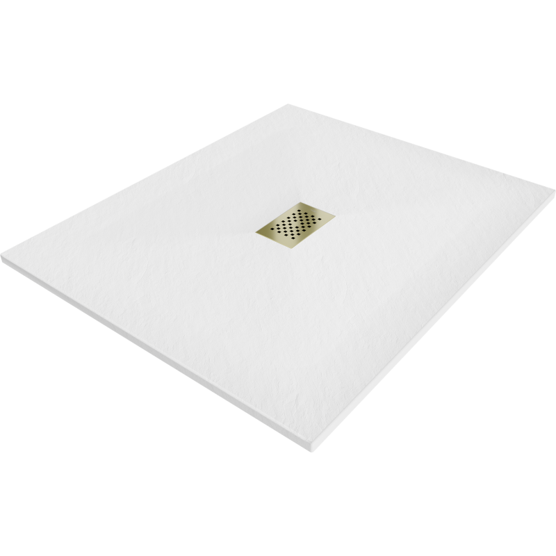 Mexen Hugo brodzik prostokątny SMC 130 x 100 cm, biały, maskownica złota - 42101013-G