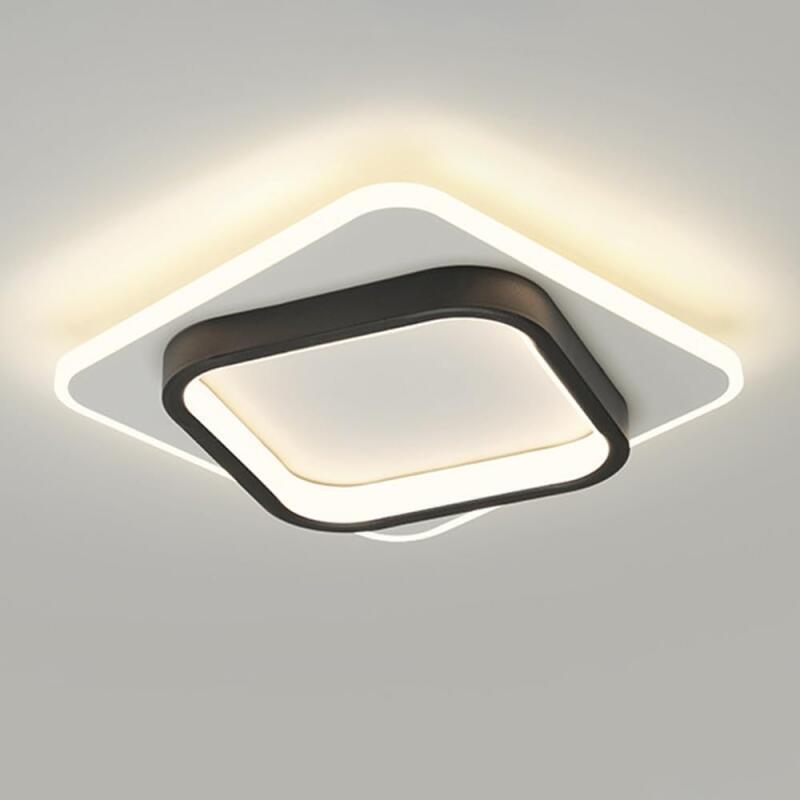 Nowoczesna lampa sufitowa LED, ściemnialna, trójkolorowa, 24W, odpowiednia do przedpokoju, wejścia, sypialni itp., kwadratowa, średnica 25cm, czarna.
