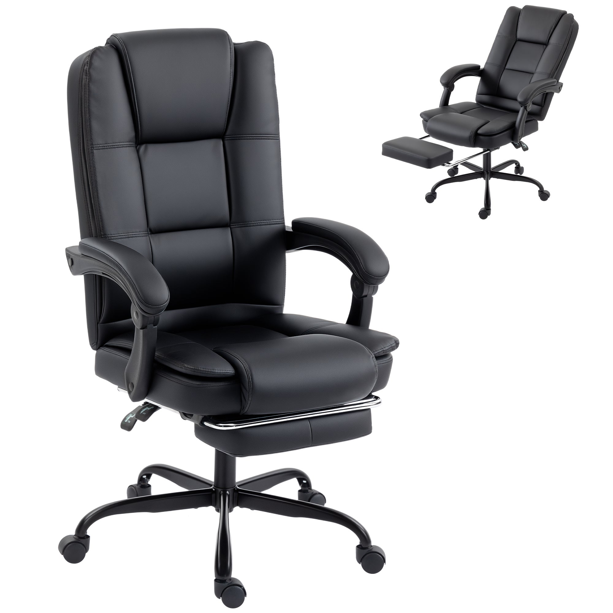 Ergonomiczny fotel biurowy z odchyleniem do 150° i podnóżkiem, bawełna i metal, 65 x 67 x 112-122 cm, czarny