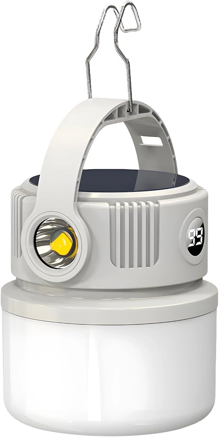 Przenośne, zewnętrzne lampy kempingowe zasilane energią słoneczną z podwójnym ładowaniem (słoneczne/typu C), mocne światło, materiał ABS