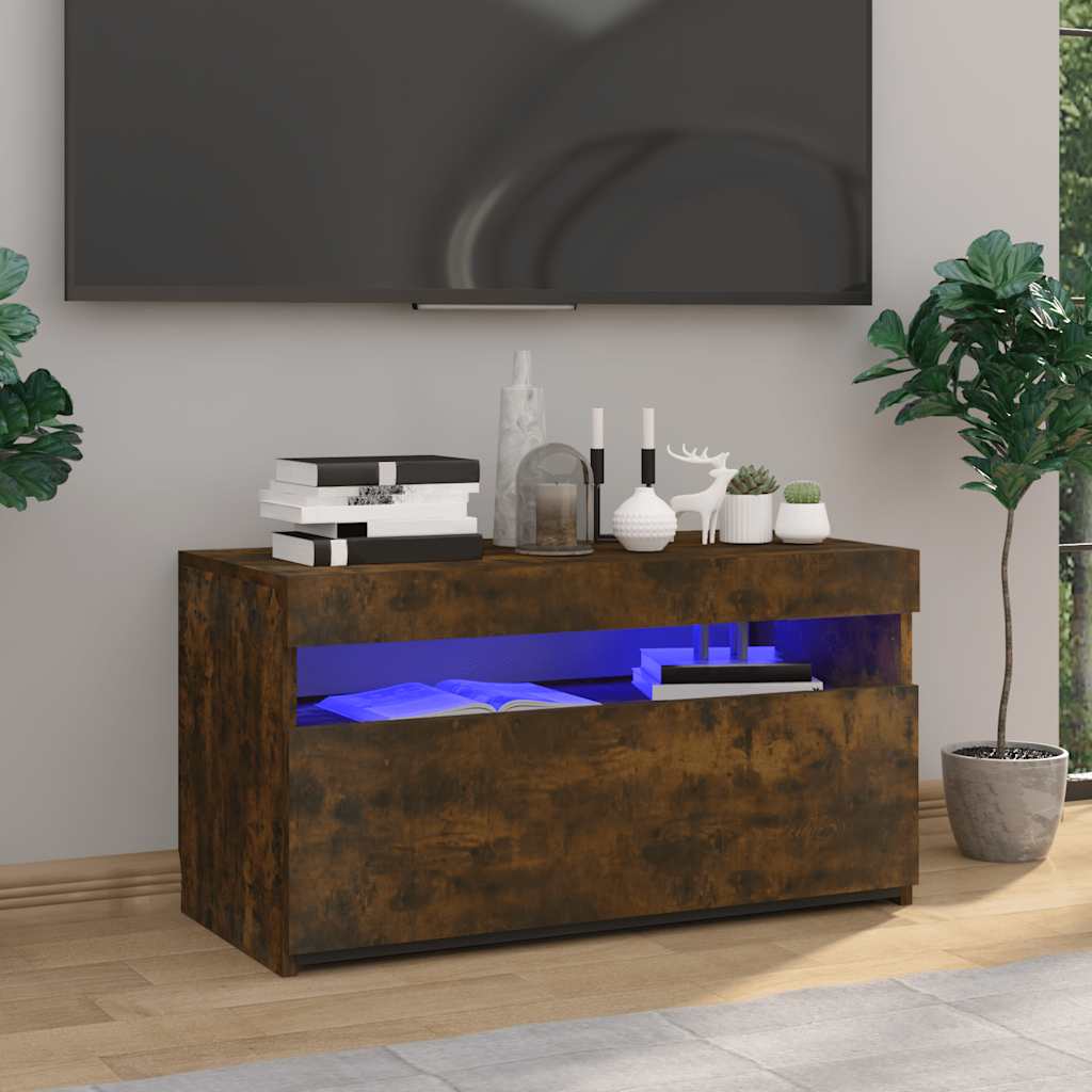 vidaXL Szafka TV z oświetleniem LED, przydymiony dąb, 75x35x40 cm