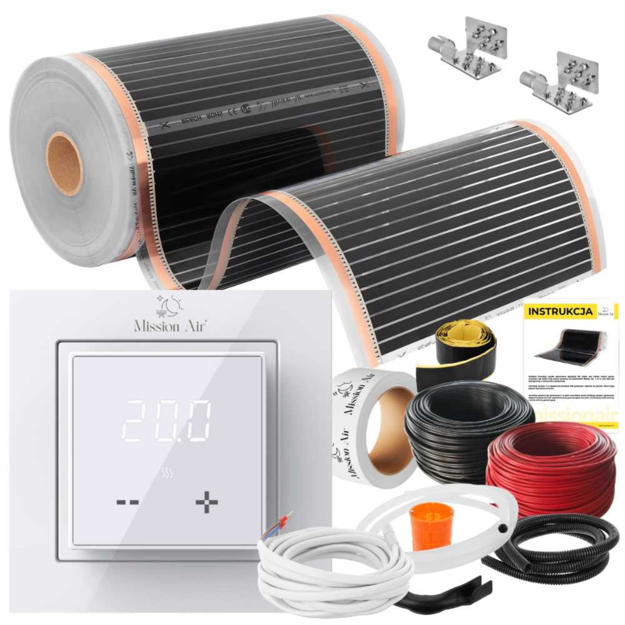 Zestw mat grzewczych IR SILVER 160W 24m²,szer.50cm + Aries LCD Biały
