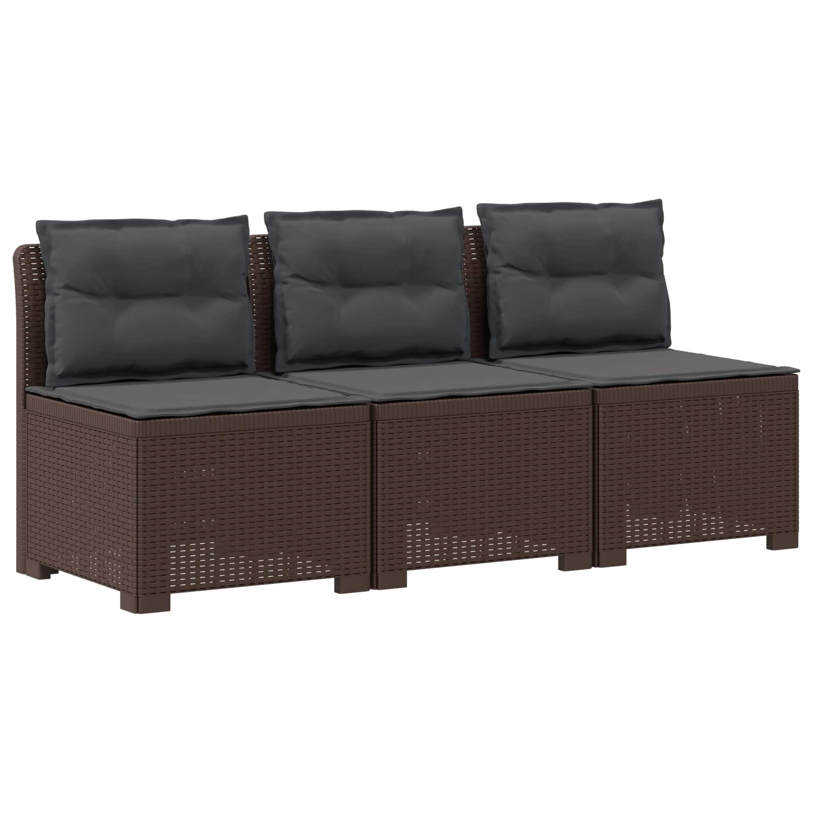 Sofa Ogrodowa Modułowa 3-Osobowa Plastikowa Brązowa z Poduszkami na Taras