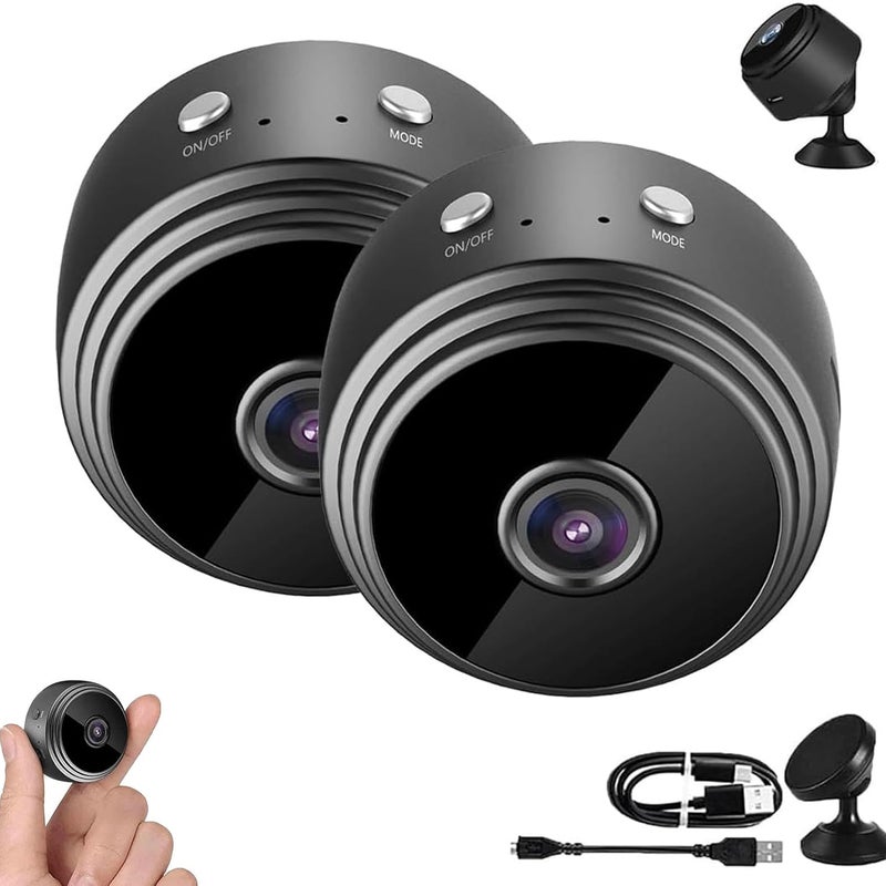 Mini inteligentna kamera Wi-Fi, bezprzewodowy monitoring domowy 1080p, mała przenośna kamera wideo, czarna. Zestaw 2 szt.