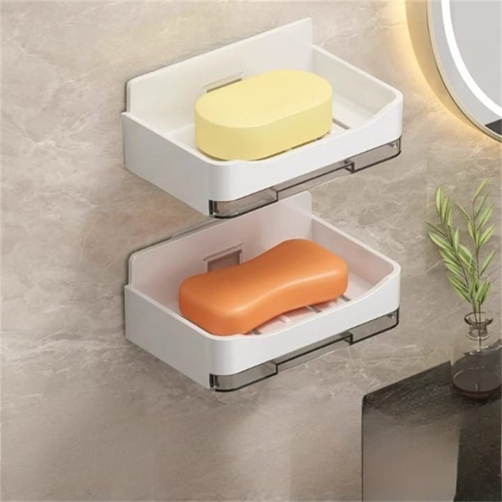 Zestaw 2 mydelniczek ściennych do łazienki – z odpływem – praktyczna półka do przechowywania – 13,3 × 8,3 × 4,1 cm – łatwy montaż – biały