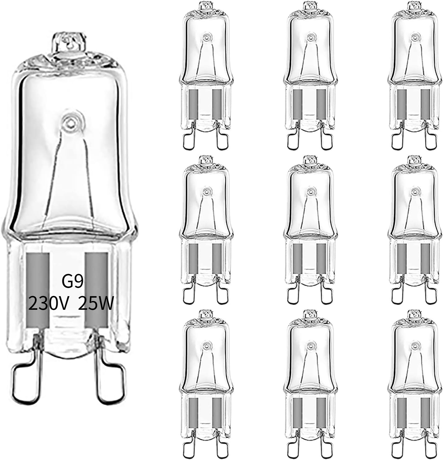 (10 szt.) Żarówka halogenowa do piekarnika G9 230V 25W, przeciwwybuchowa i odporna na wysokie temperatury (500°C).