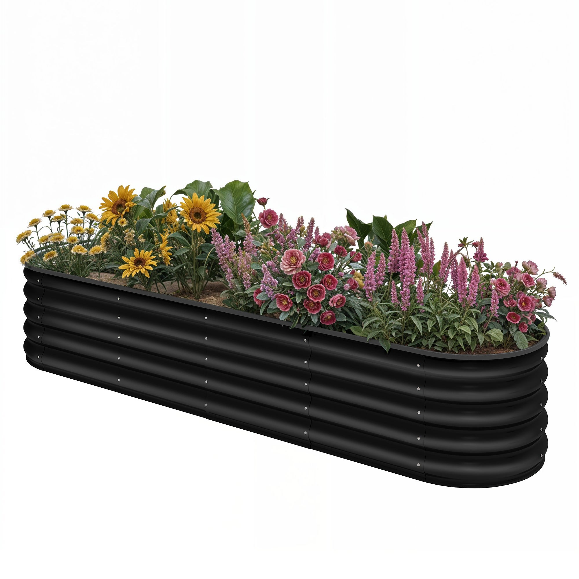 YITAHOME Owalna grządka ogrodowa, metal, 240x61x43 cm, czarna