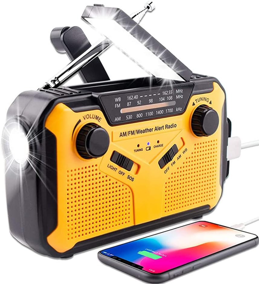 Przenośne radio survivalowe z generatorem, radio AM/FM zasilane bateryjnie z powerbankiem, syreną SOS, latarką i panelem słonecznym