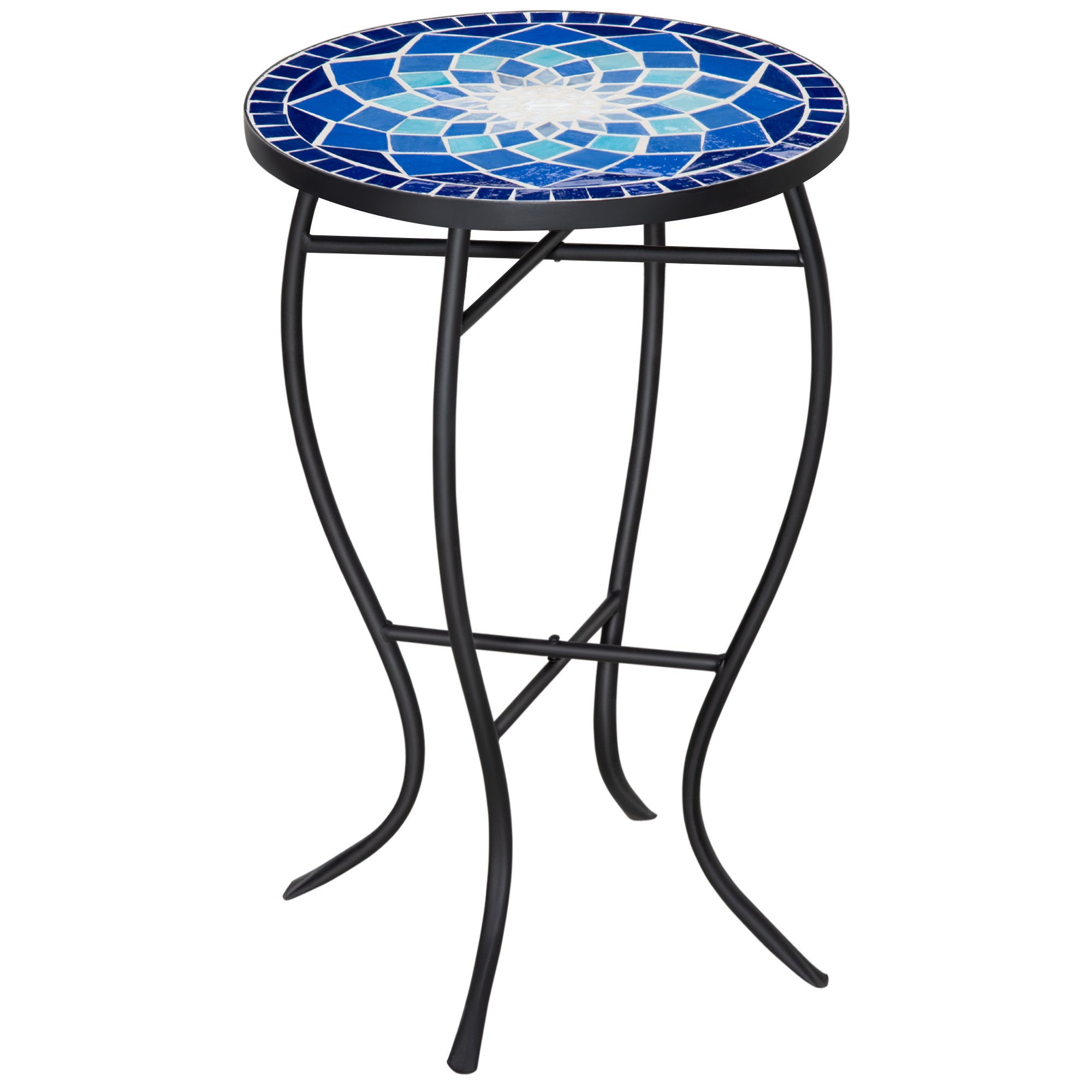 Okrągły stolik ogrodowy z mozaiki metalowej z ceramicznym blatem, Ф35,5 x 53,5 cm