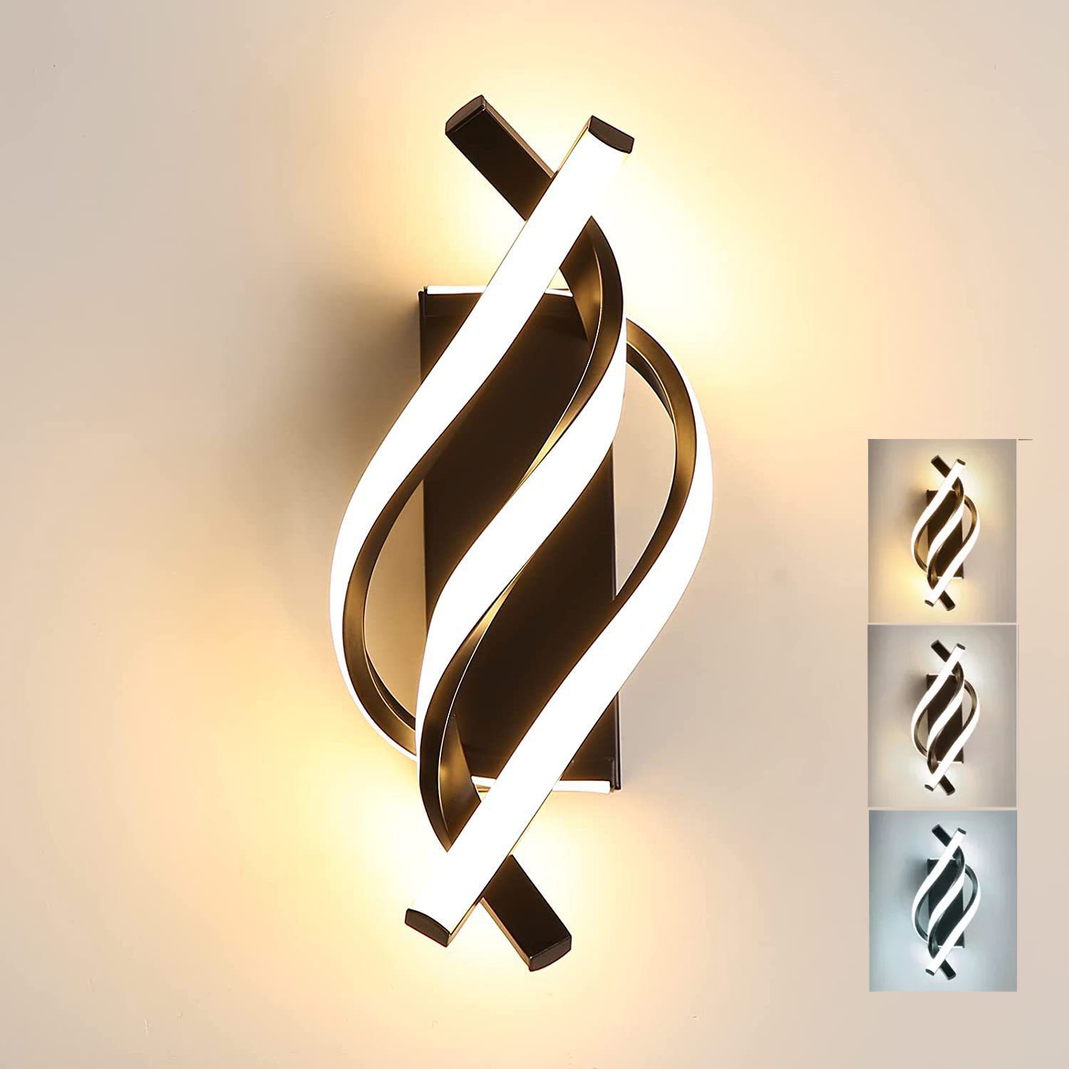 Nowoczesna lampa ścienna LED - Kinkiet spiralny LED - Trzy temperatury barwowe - Kreatywna lampa ścienna do wnętrz