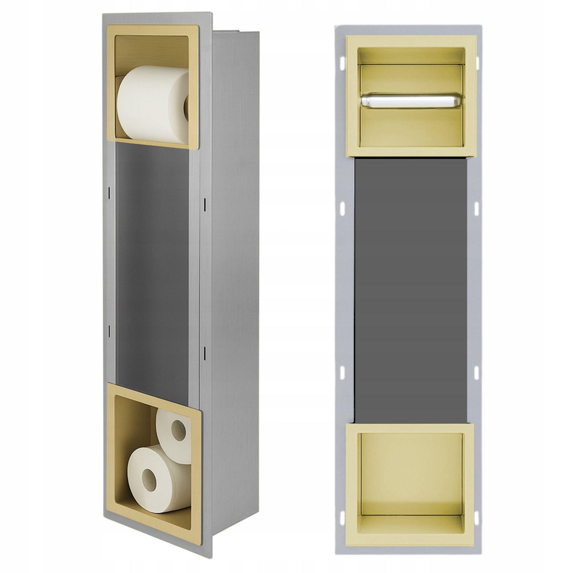 Uchwyt wnękowy na papier Estiva ARE Gold 74x19x12 cm złoty schowek 2w1