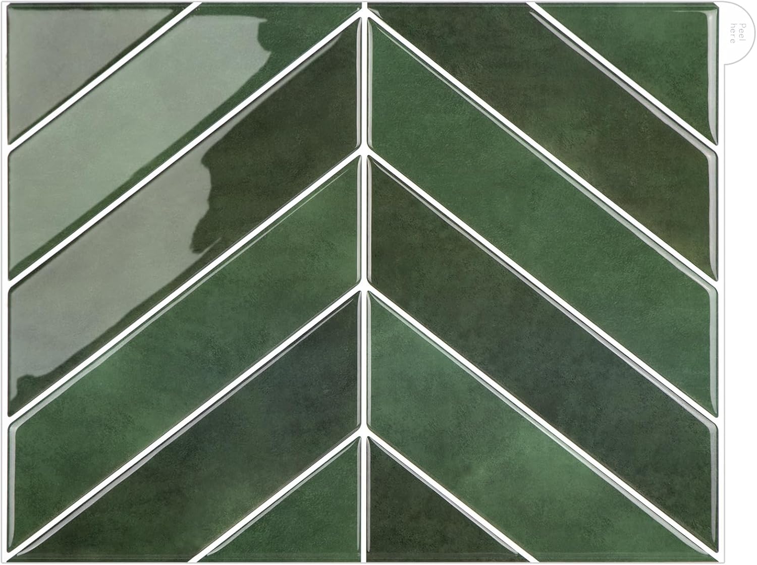 25 naklejek ściennych PET 3D w kolorze zielonym Chevron (11,4" x 9"), do odklejania i przyklejania na ściany kuchni i łazienki