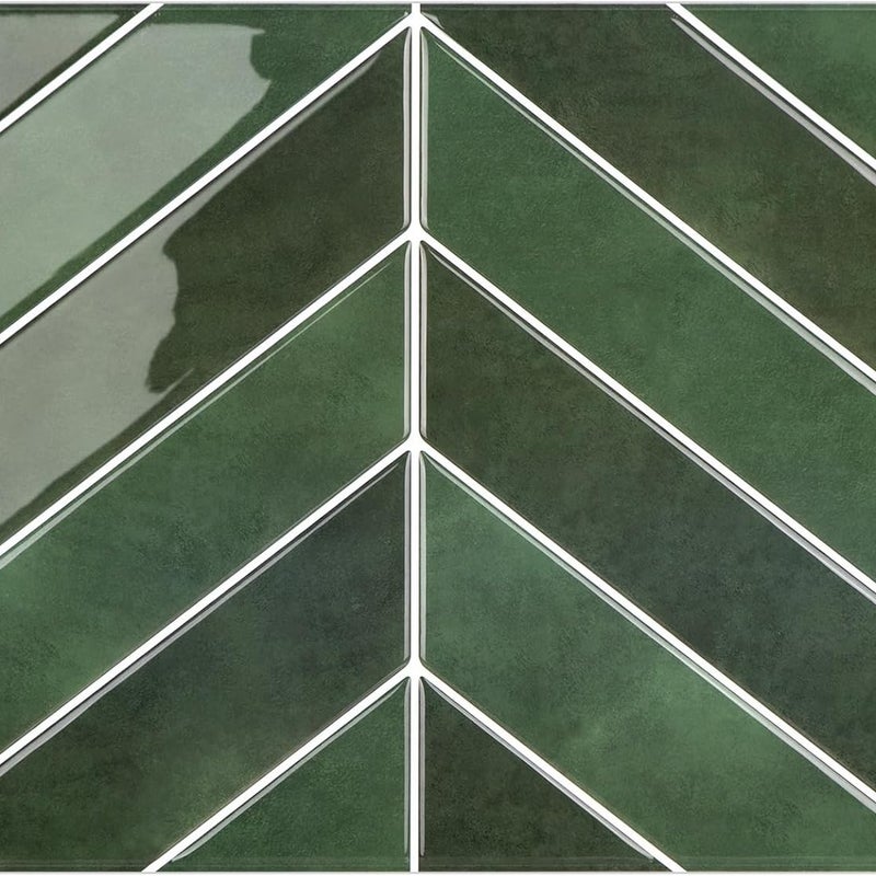 25 naklejek ściennych PET 3D w kolorze zielonym Chevron (11,4" x 9"), do odklejania i przyklejania na ściany kuchni i łazienki
