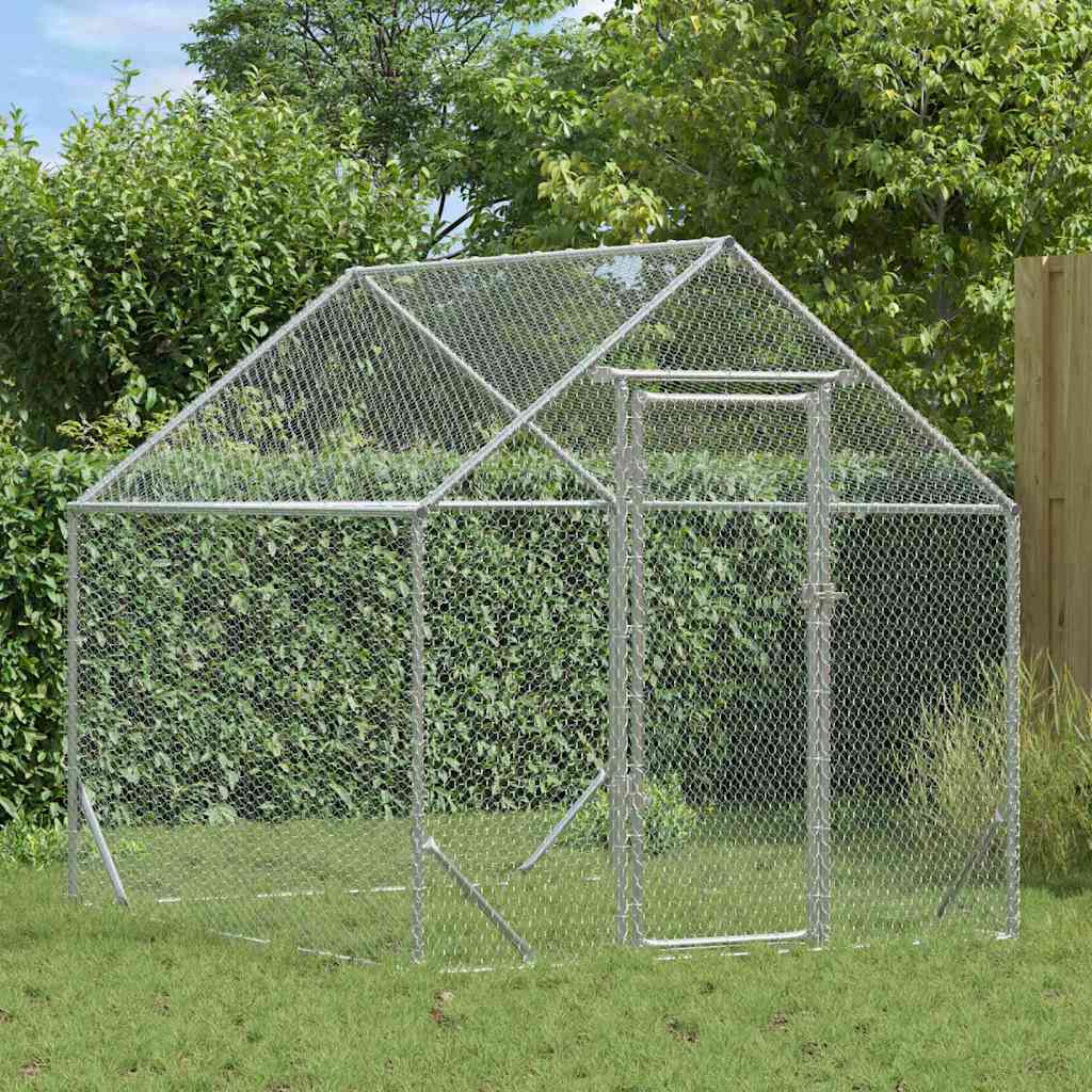 Klatka dla kur Srebrny 200 x 170 x 177 cm Stal Galwanizowana vidaXL