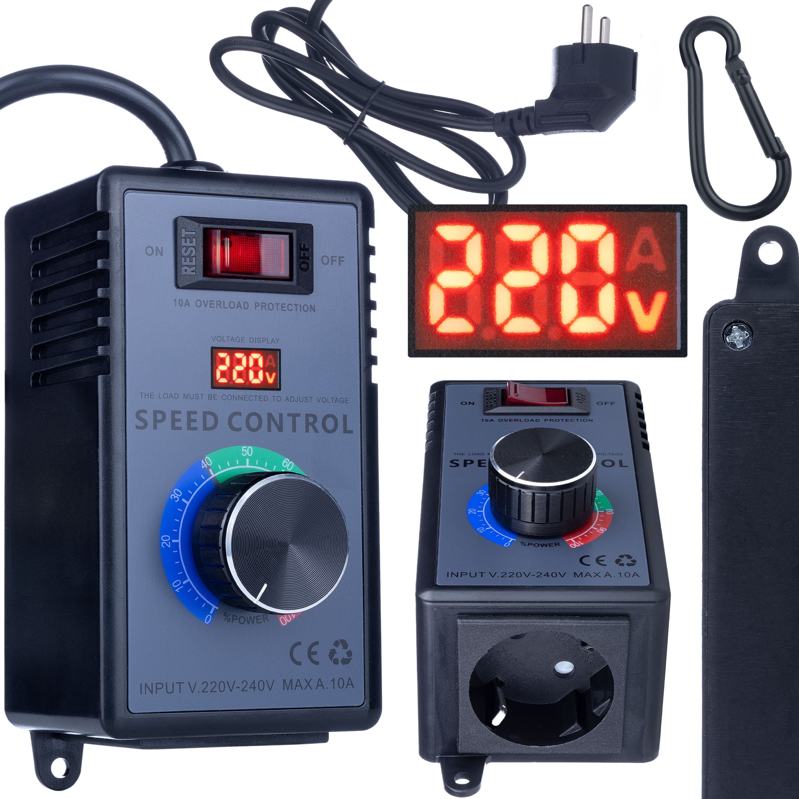 Regulator Obrotów 4000W – Płynna Regulacja Napięcia 0–240V AC | Wyświetlacz Napięcia | Kompaktowa Obudowa z Gniazdkiem 230V