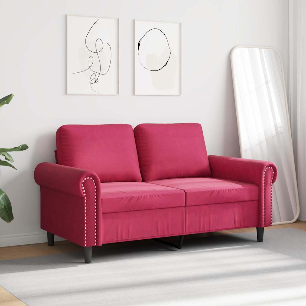 Sofa 2-osobowa, winna czerwień, 120 cm, tapicerowana aksamitem