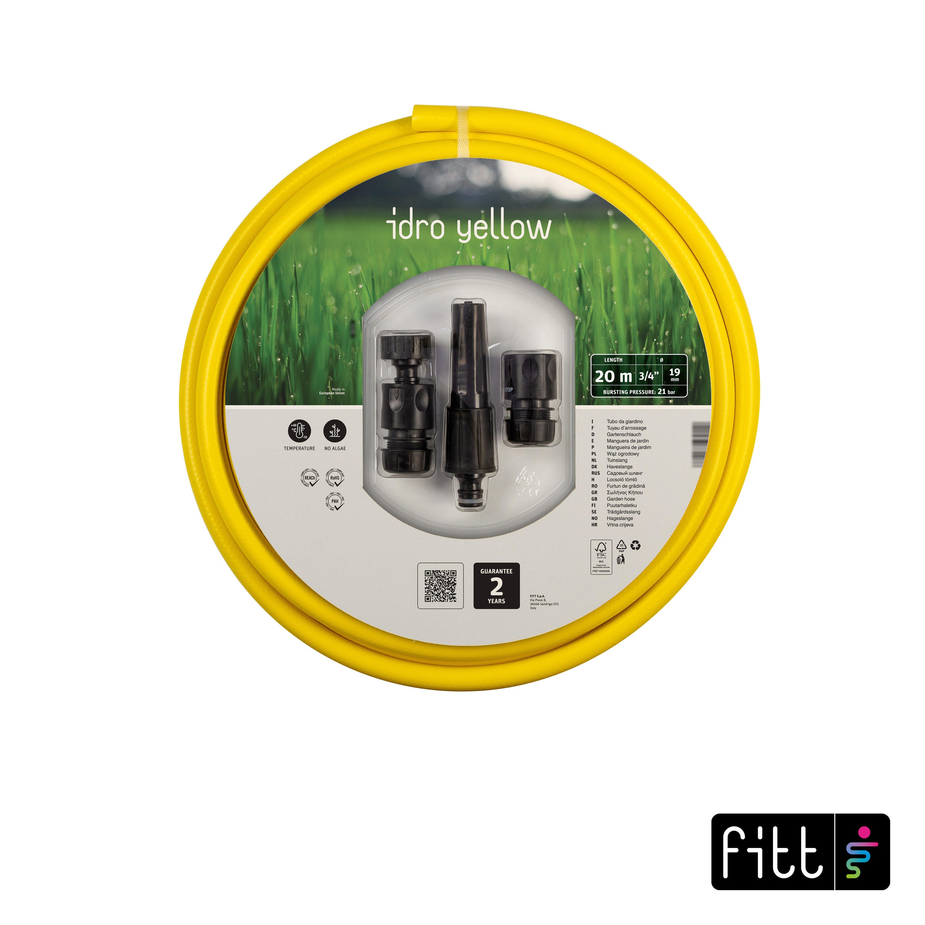 Zestaw wąż ogrodowy Idro Yellow FITT z PVC o śr. 19 mm i dł. 20 m.