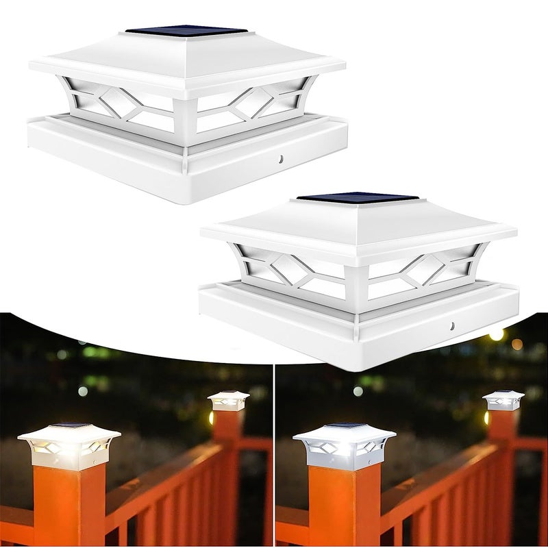 Zestaw 2 solarnych lamp ściennych, lampy solarne zewnętrzne, odpowiednie do ogrodu, wodoodporne IP44, ciepłe światło + światło białe