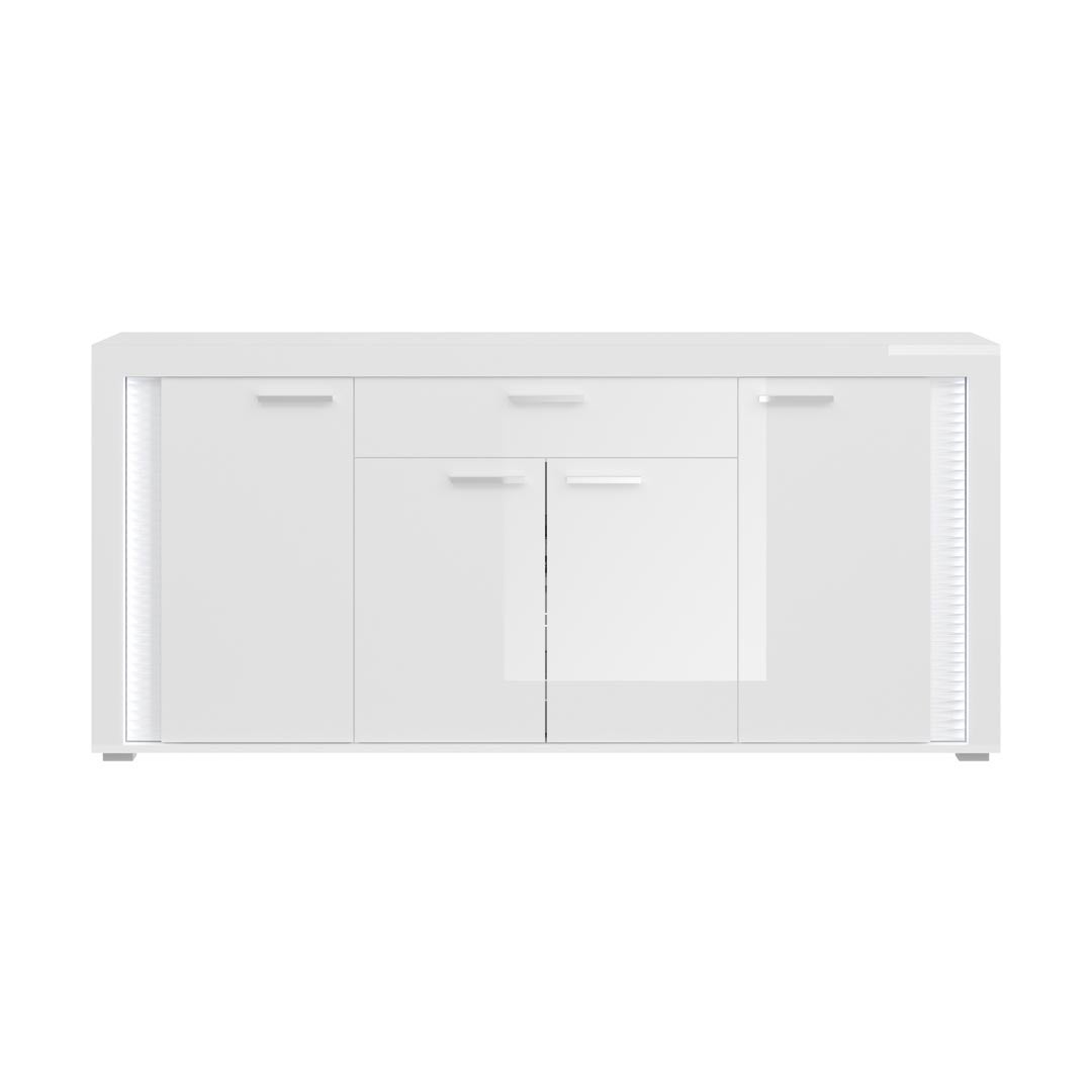 Skylight kreedns 4 drzwi, 1 szuflada ze światłem wysoki połysk biały,szkło szary,biały.