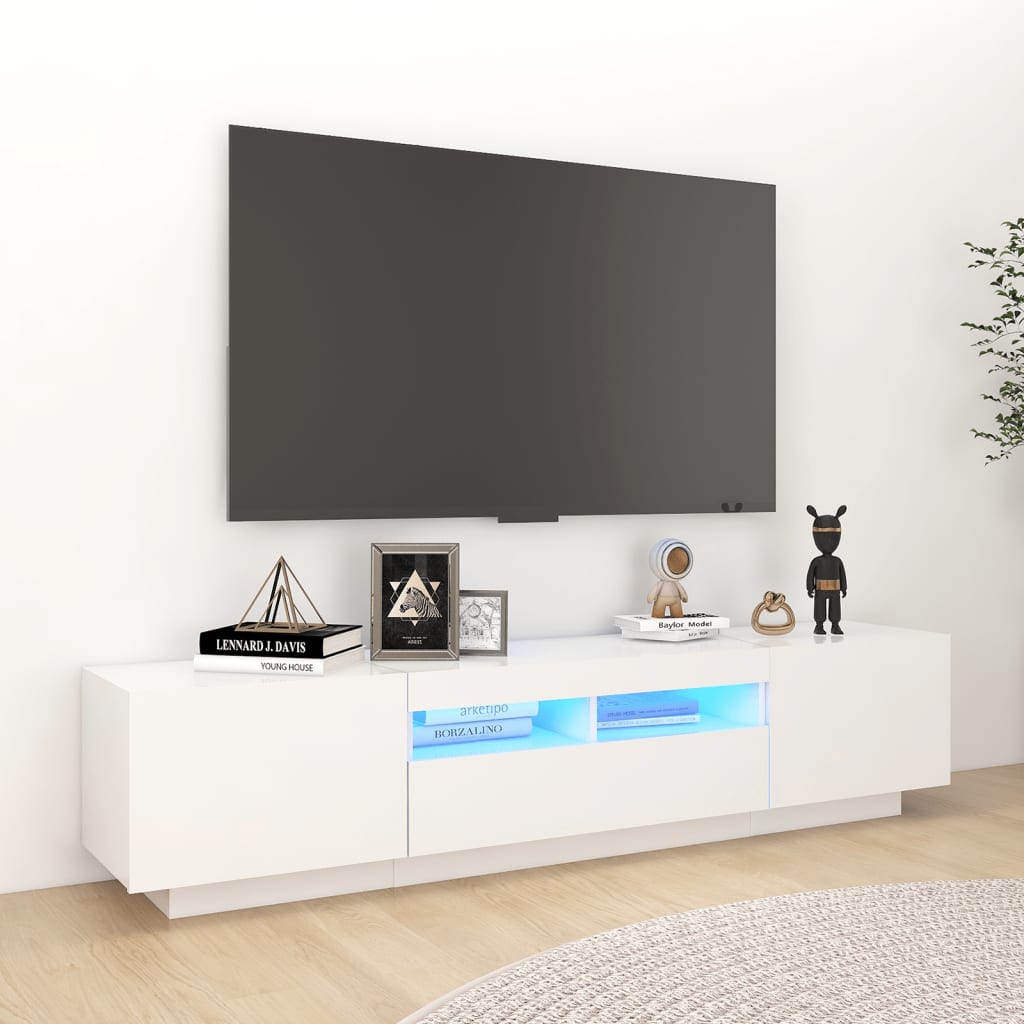 Meuble TV VidaXL z oświetleniem LED 180x35x40 cm, kolor: biały, materiał: drewno inżynieryjne