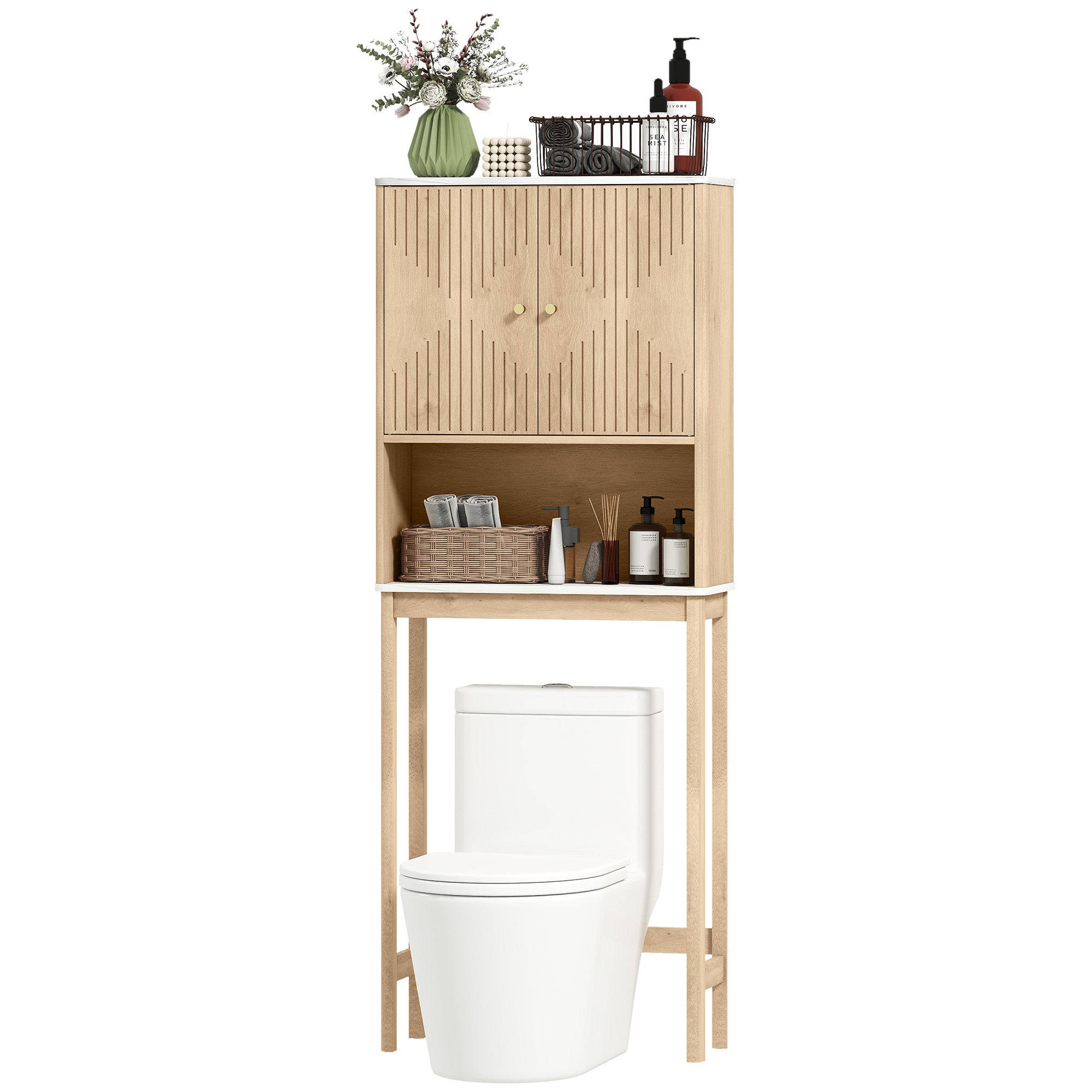 Szafka WC z szafką dwudrzwiową i półkami, 66 x 25 x 168 cm, dąb