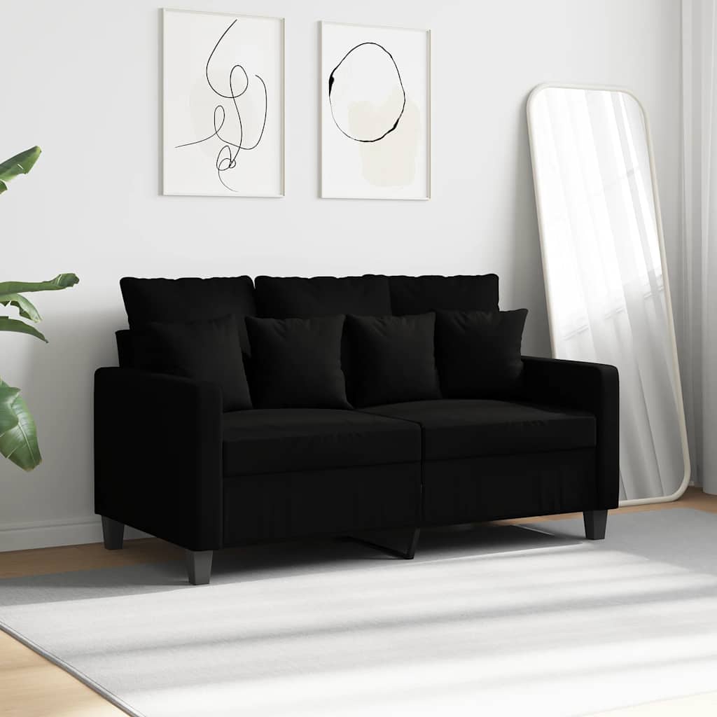 Sofa 2-osobowa, czarna, 120 cm, tapicerowana tkaniną