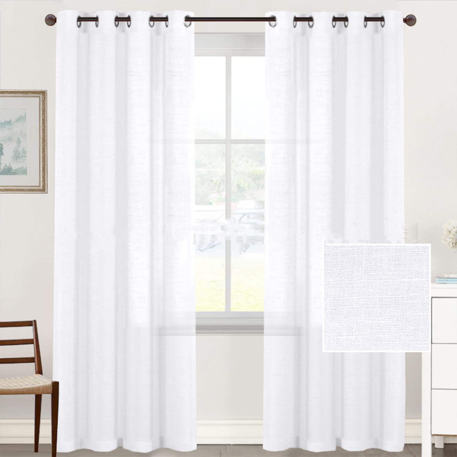 Czysto Białe Półprzezroczyste Zasłony z Oczkami 2 Sztuki 132x213 cm, Bez Kija, do Salonu Balkonu Sypialni Łazienki