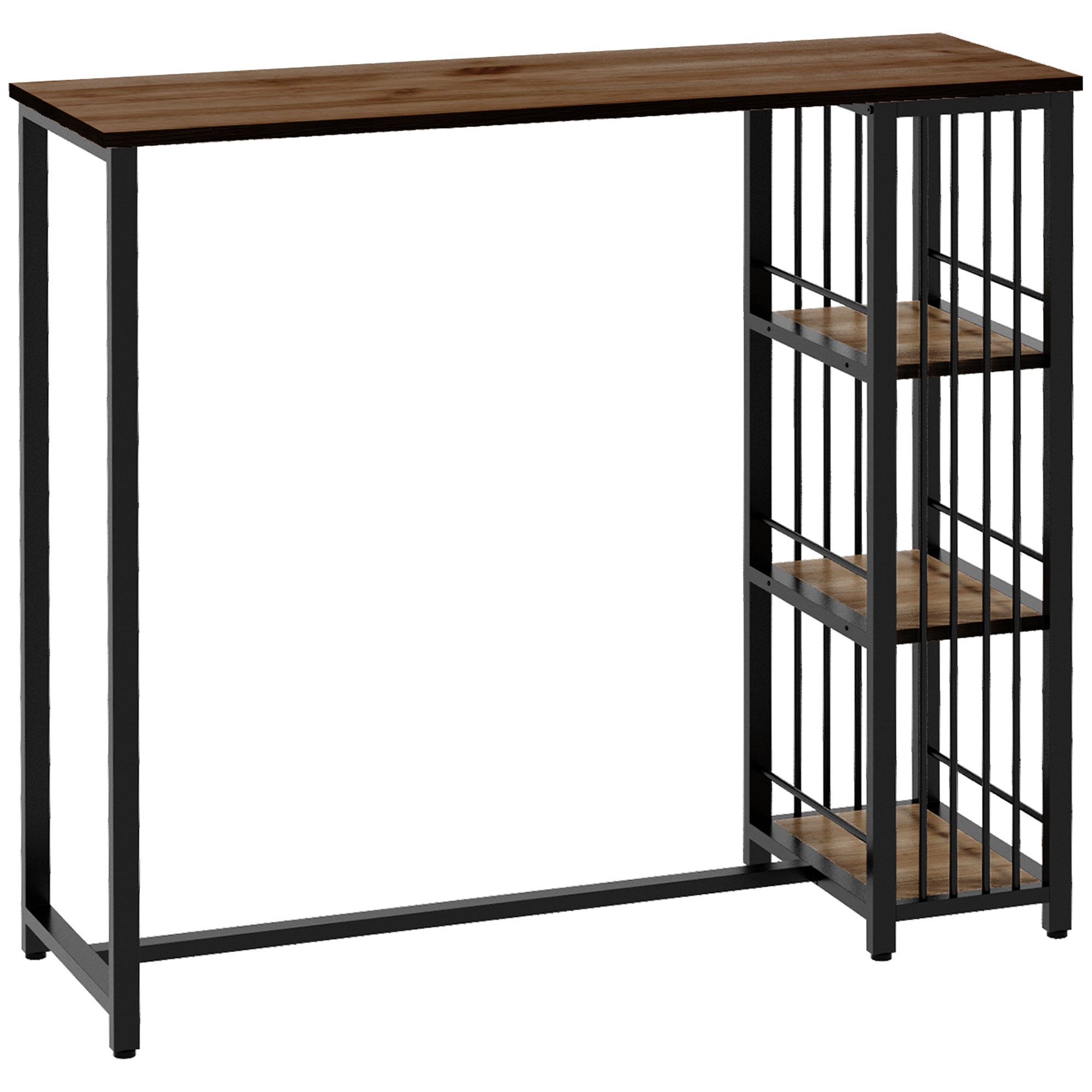Stół barowy, stół stojący, blat kuchenny, design industrialny, 3 półki, 120 x 40 x 105 cm; Czarny + Brązowy