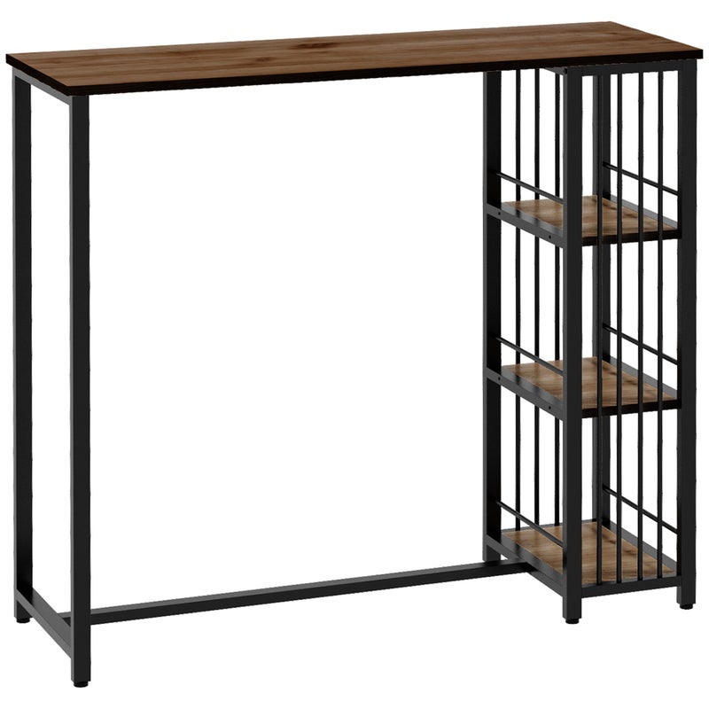 Stół barowy, stół stojący, blat kuchenny, design industrialny, 3 półki, 120 x 40 x 105 cm; Czarny + Brązowy