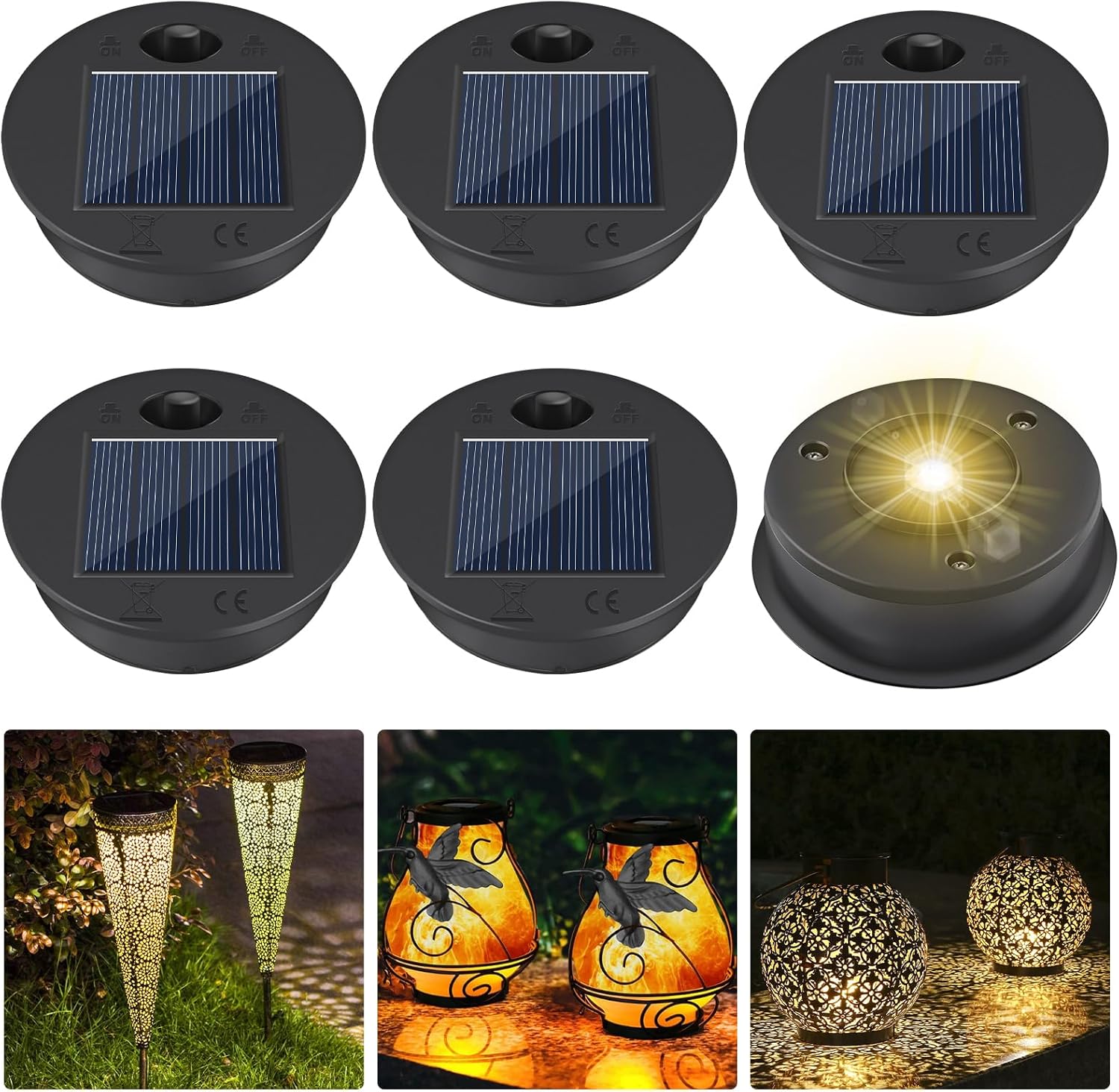Zestaw 6 wymiennych solarnych lamp LED - Wodoszczelne, 7cm, kompatybilne z solarnymi lampami ogrodowymi i majsterkowaniem