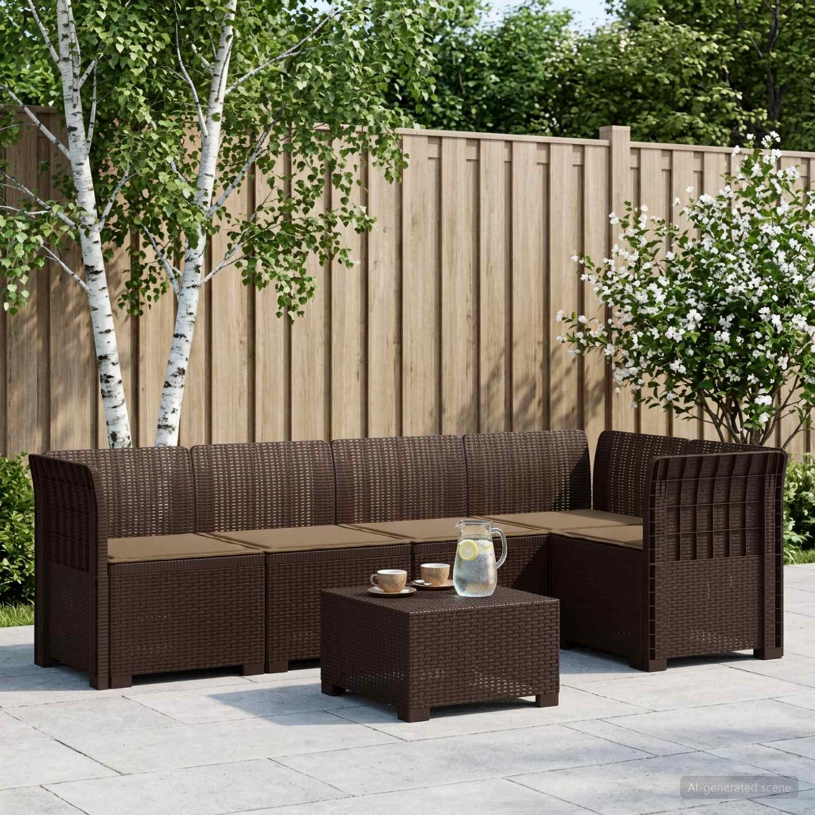 5-osobowa sofa ogrodowa z poduszkami w stylu rattanowym PP vidaXL