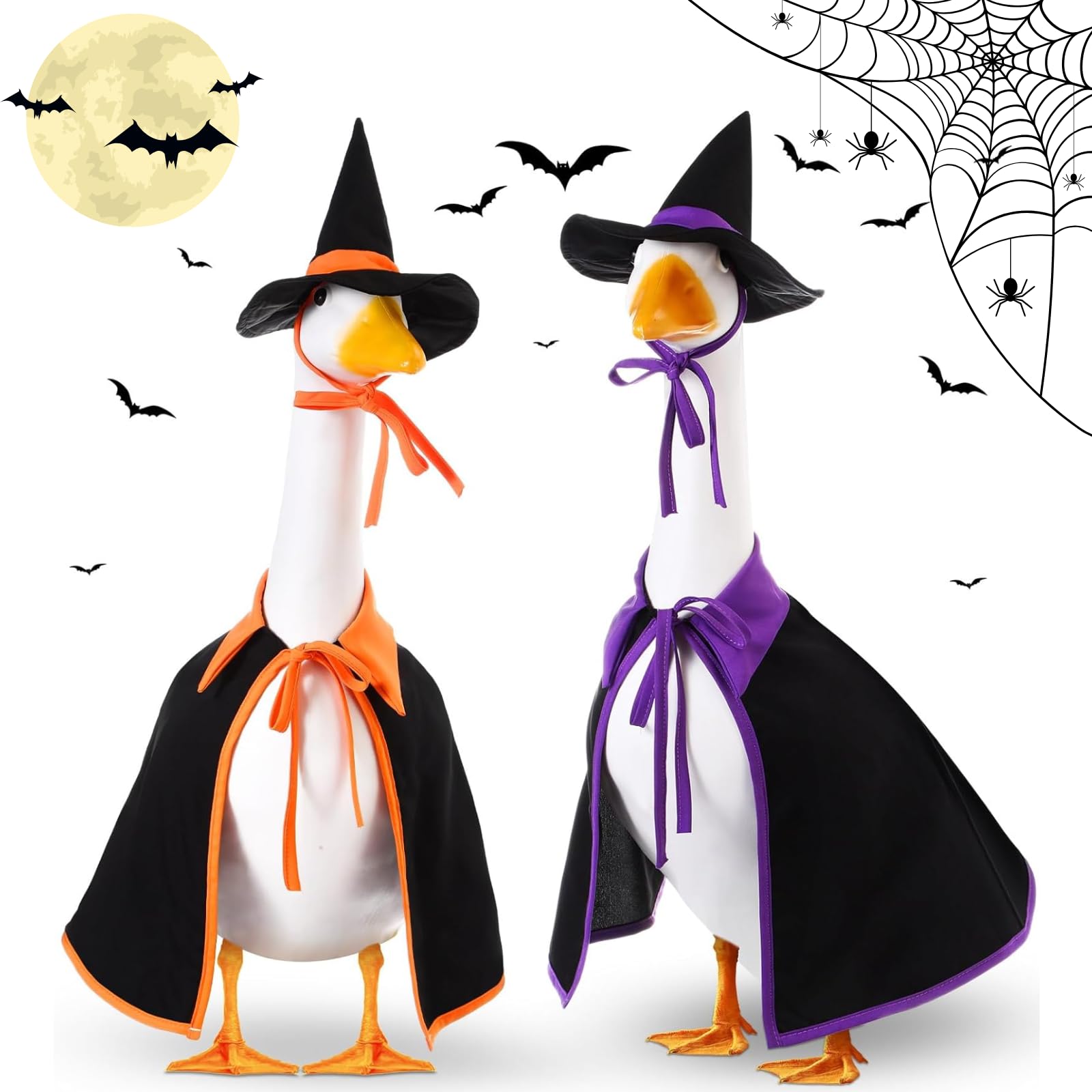 Strój gęsi na Halloween do 58-centymetrowej figury ogrodowej, jesienny kostium z kapeluszem czarownicy, plastikowa lub cementowa rzeźba, na patio