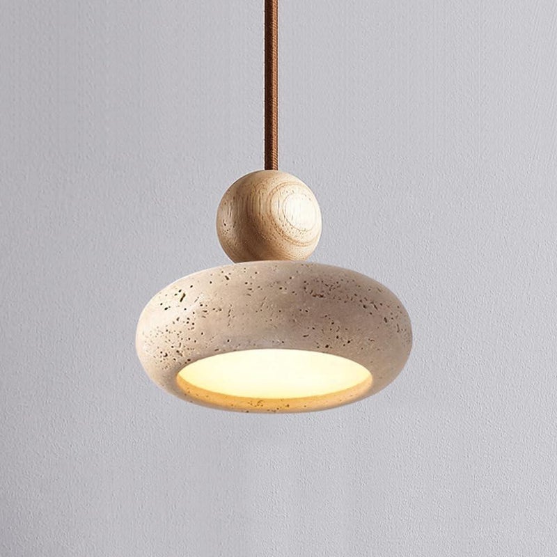 Żyrandol w kolorze drewna trawertynowego, styl wabi-sabi, wisząca lampka nocna, restauracja, bar, lampa sufitowa LED, 3000K – ciepłe światło
