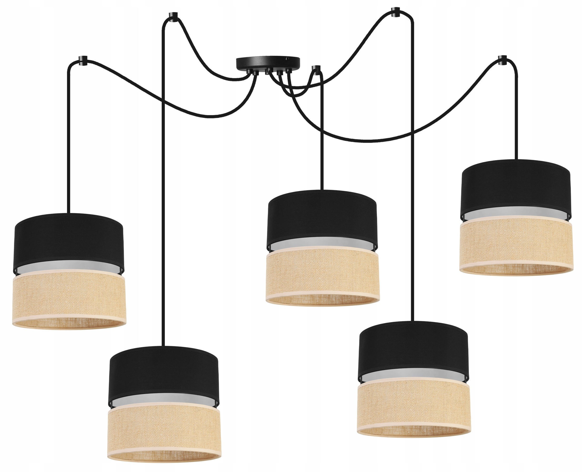 Lampa sufitowa wisząca Light Home LH Juta Pająk 5x E27 60W abażur 20cm tkanina czarny